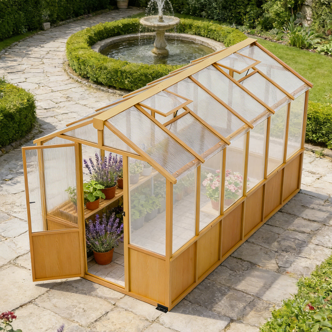 COOS BAY 6x8ft/6x10ft/6x12ft Cedar Wood Greenhouse with Roof Vents