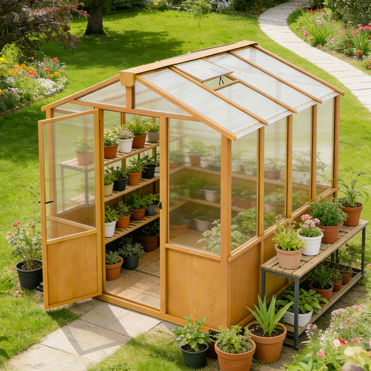 COOS BAY 6x8ft/6x10ft/6x12ft Cedar Wood Greenhouse with Roof Vents