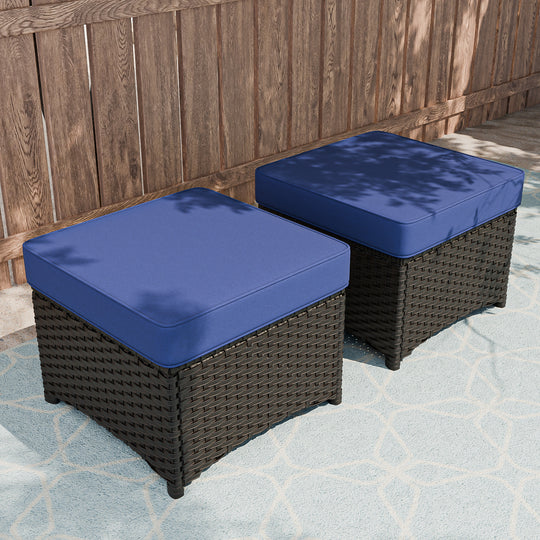 COOS BAY Stone Harbor Outdoor Wicker Ottomans Set of 2