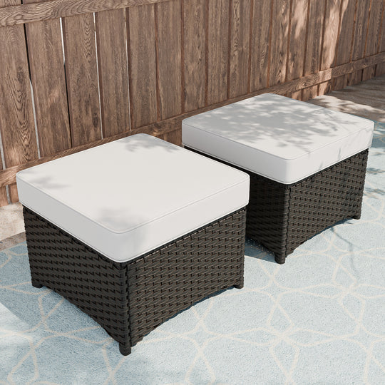 COOS BAY Stone Harbor Outdoor Wicker Ottomans Set of 2