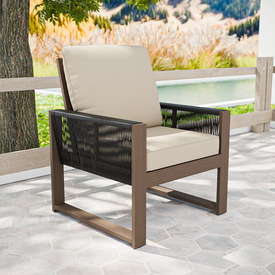 COOS BAY Natural Cedar Wood Patio Chair with Cushions