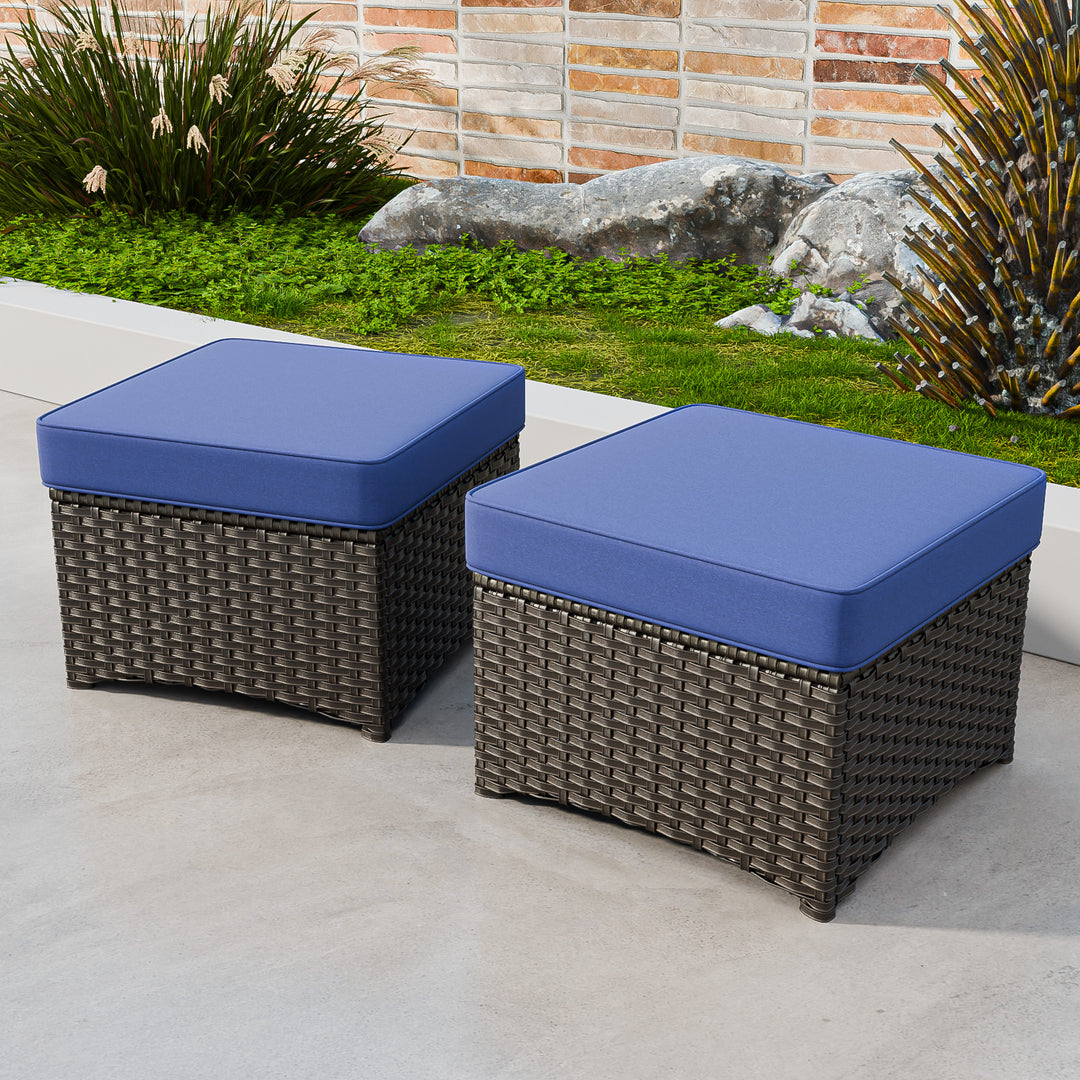 COOS BAY Stone Harbor Outdoor Wicker Ottomans Set of 2