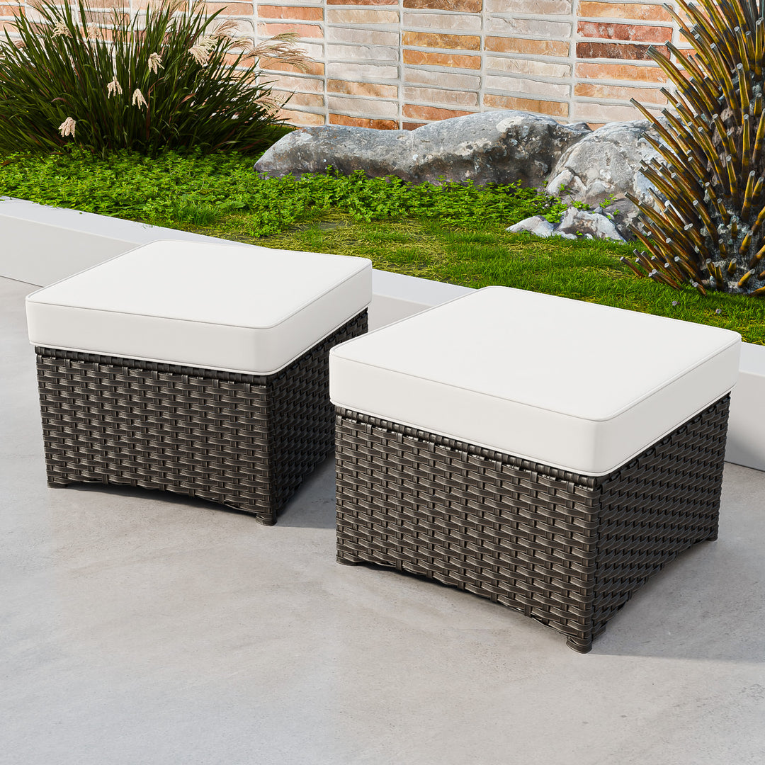 COOS BAY Stone Harbor Outdoor Wicker Ottomans Set of 2