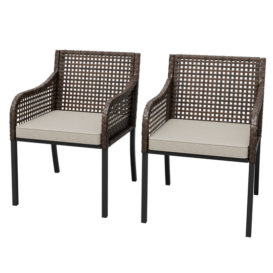 Echo Vibe Outdoor Dining Chairs with Seat Cushions,Set of 2, Brown/Beige