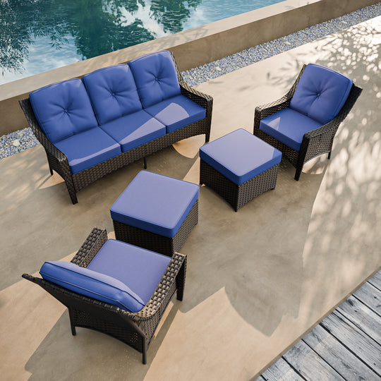 COOS BAY Stone Harbor 5 PCS Furniture Set w/Patio Chairs, Couch and Ottomans