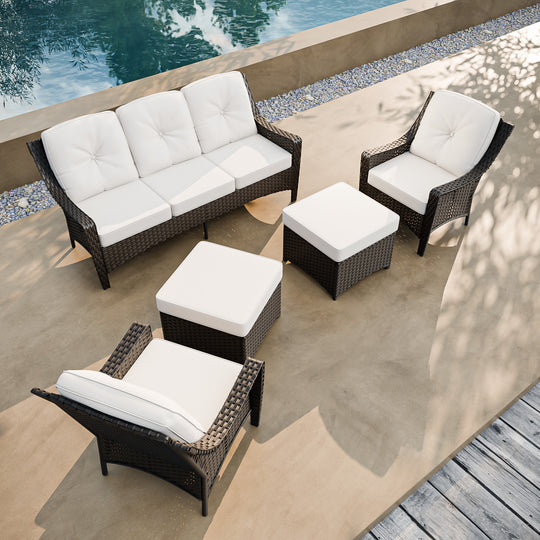 COOS BAY Stone Harbor 5 PCS Furniture Set w/Patio Chairs, Couch and Ottomans