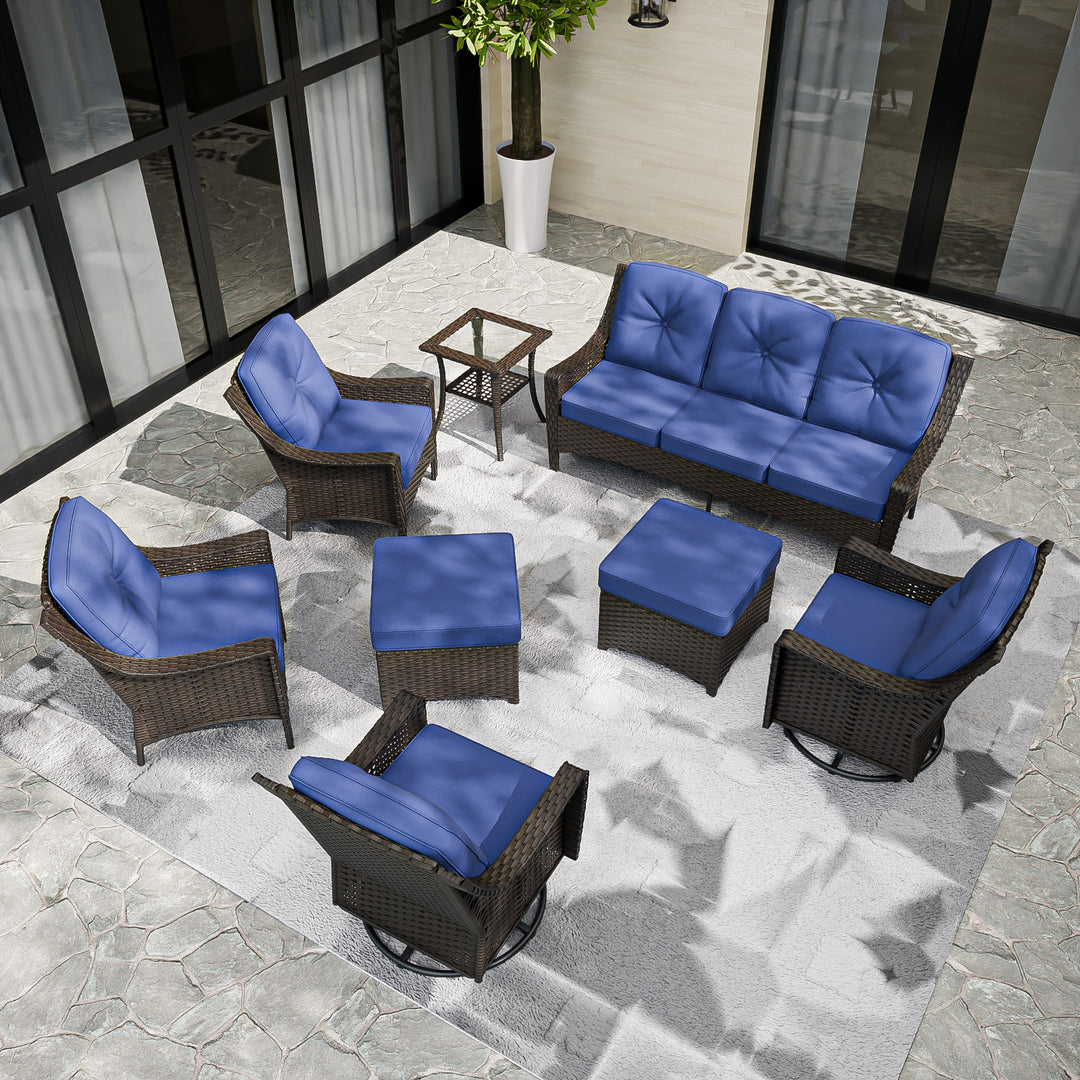 COOS BAY Stone Harbor 8 PCS Outdoor Sofa Set, Swivel Rockers, Patio Chairs, Couch, Ottomans, and Side Table