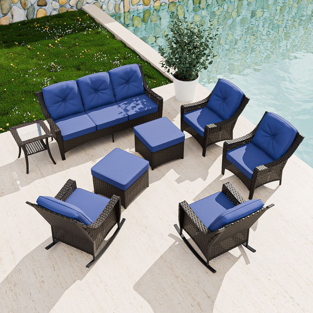 COOS BAY Stone Harbor 8 PCS Outdoor Sofa Set, Rocking Chairs, Patio Chairs, Couch, Ottomans