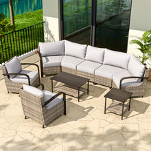 Load image into Gallery viewer, 7 Pcs Furniture Set with Patio Chairs, Curved Sectional Sofas, Coffee Table and Side Table