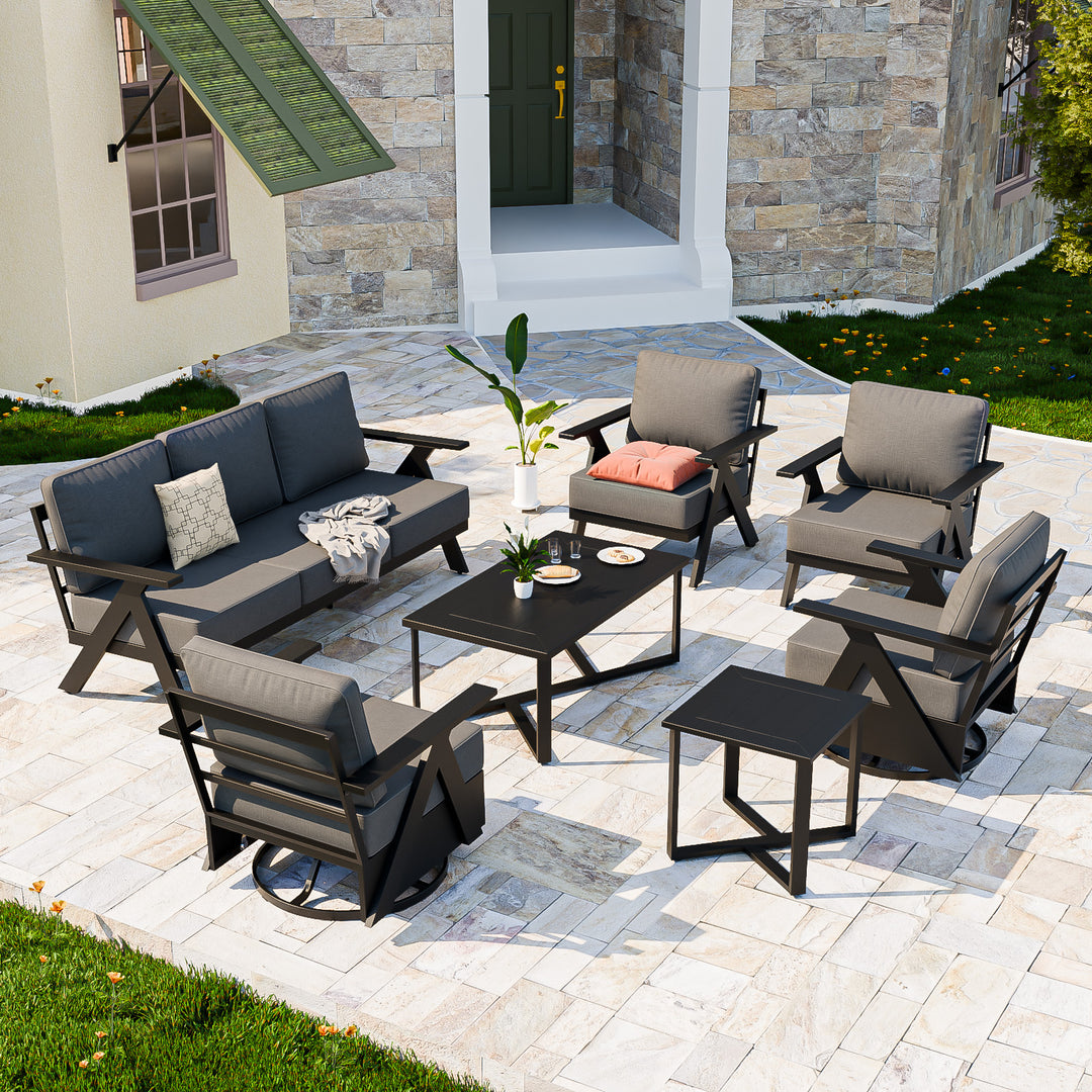 COOS BAY Iron Luxe Modern Outdoor 7 Piece Patio Furniture Set