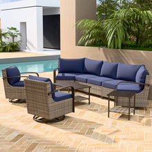 Load image into Gallery viewer, Palm Breeze 7 Pcs Curved Patio Conversation Set with Swivel Rocking Chairs, Curved Sofas, Coffee Table and Side Table