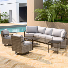 Load image into Gallery viewer, Palm Breeze 7 Pcs Curved Patio Conversation Set with Swivel Rocking Chairs, Curved Sofas, Coffee Table and Side Table