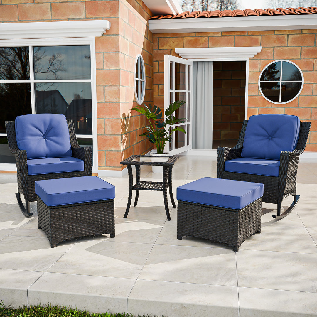 COOS BAY Stone Harbor 5 PCS Outdoor Furniture Set, Rocking Chairs, Ottomans and Side Table