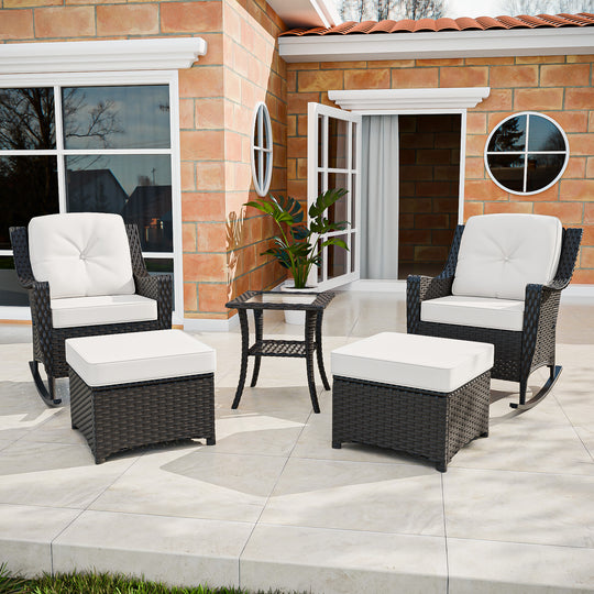 COOS BAY Stone Harbor 5 PCS Outdoor Furniture Set, Rocking Chairs, Ottomans and Side Table