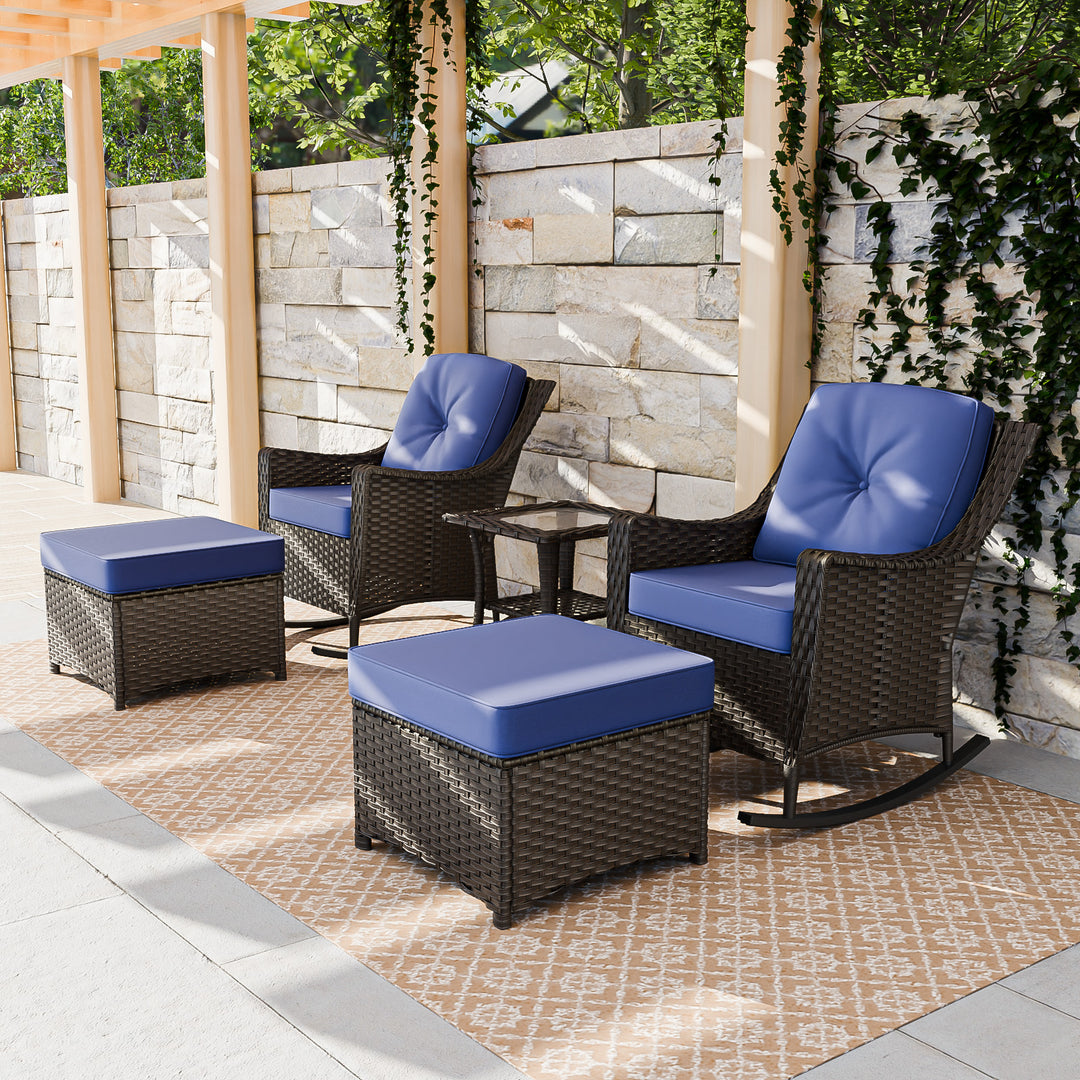 COOS BAY Stone Harbor 5 PCS Outdoor Furniture Set, Rocking Chairs, Ottomans and Side Table