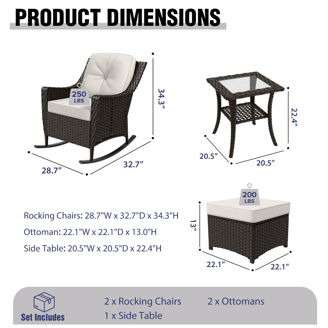 COOS BAY Stone Harbor 5 PCS Outdoor Furniture Set, Rocking Chairs, Ottomans and Side Table