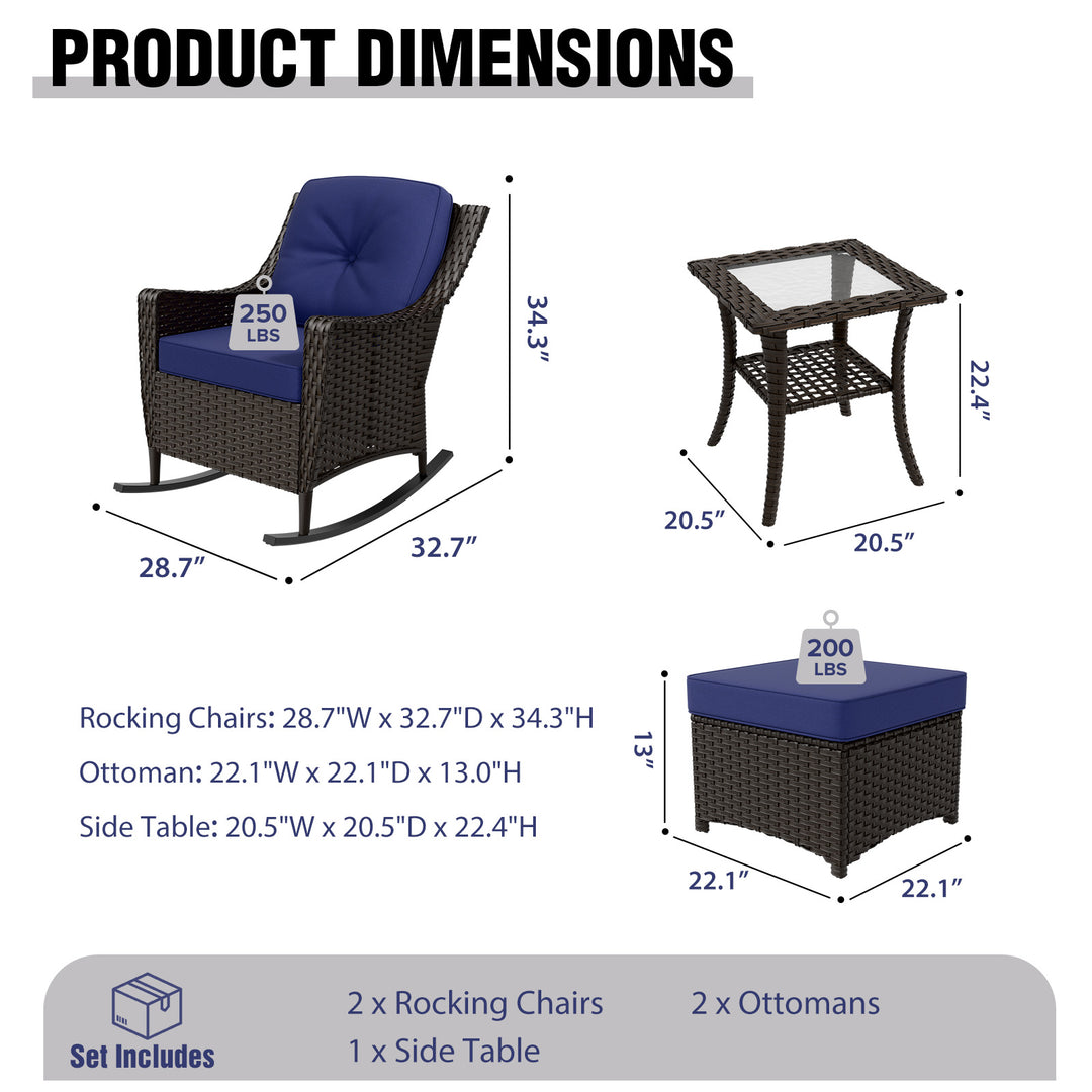 COOS BAY Stone Harbor 5 PCS Outdoor Furniture Set, Rocking Chairs, Ottomans and Side Table