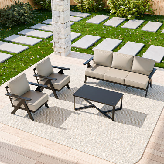 COOS BAY Iron Luxe Modern Outdoor 4 Piece Patio Furniture Set