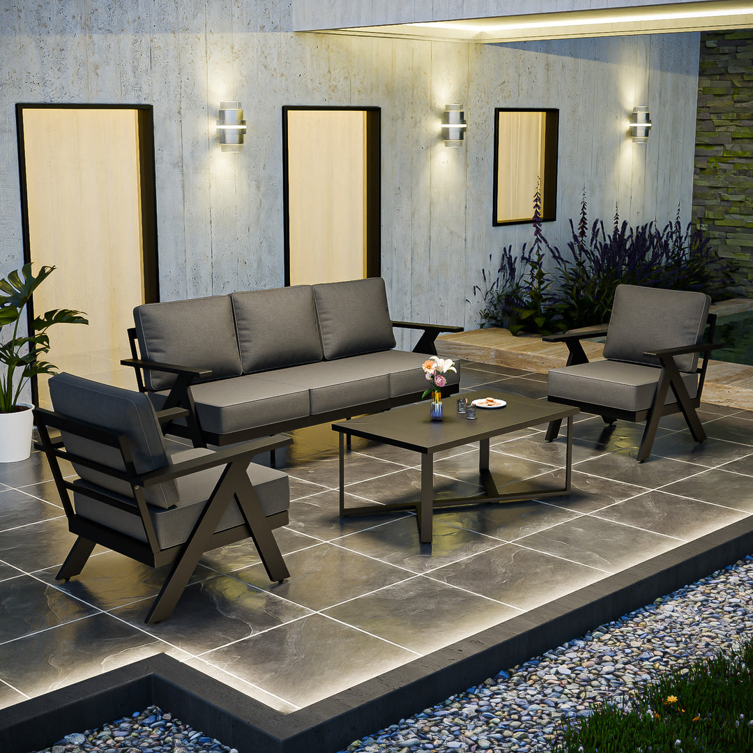 COOS BAY Iron Luxe Modern Outdoor 4 Piece Patio Furniture Set