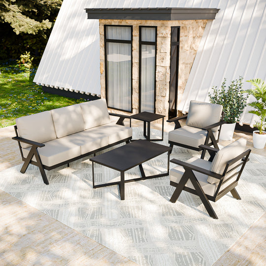 COOS BAY Iron Luxe Modern Outdoor 5 Piece Patio Furniture Set