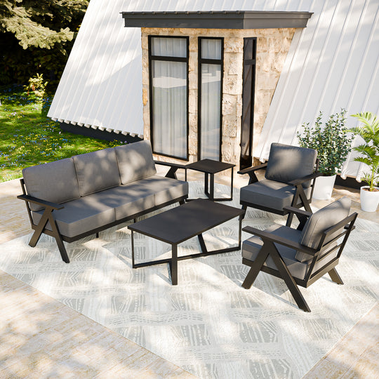 COOS BAY Iron Luxe Modern Outdoor 5 Piece Patio Furniture Set