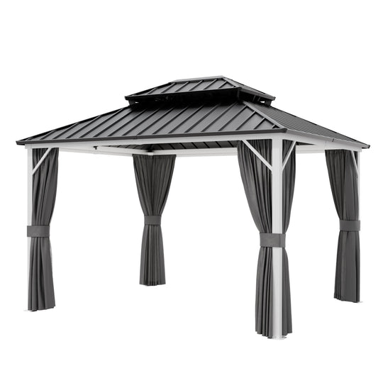 COOS BAY Hardtop Aluminum Frame Gazebo with Netting and Curtains