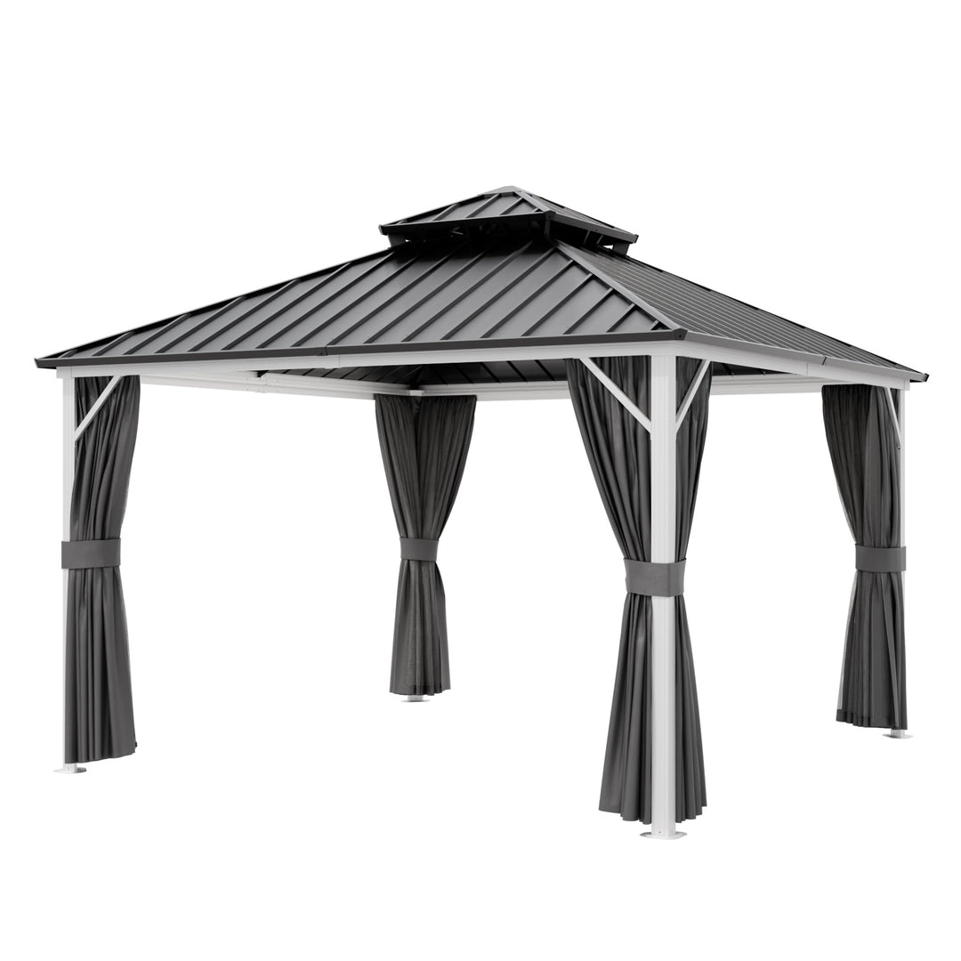 COOS BAY Hardtop Aluminum Frame Gazebo with Netting and Curtains
