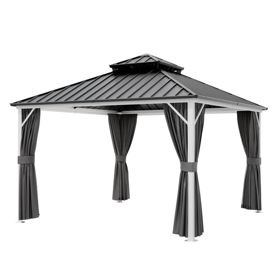 COOS BAY Hardtop Aluminum Frame Gazebo with Netting and Curtains
