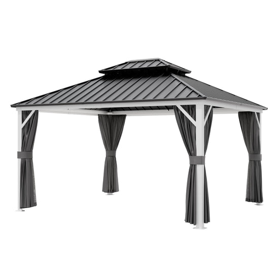 COOS BAY Hardtop Aluminum Frame Gazebo with Netting and Curtains