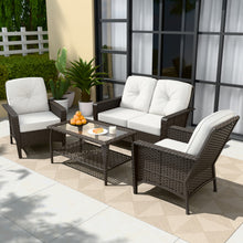 Load image into Gallery viewer, COOS BAY Patio Furniture Set, 4 Pieces Outdoor Rattan Sofa Set with Coffee Table