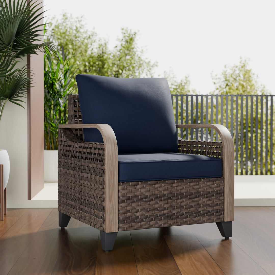 COOS BAY Wicker Outdoor Chair with Cushions, Brown/Gray