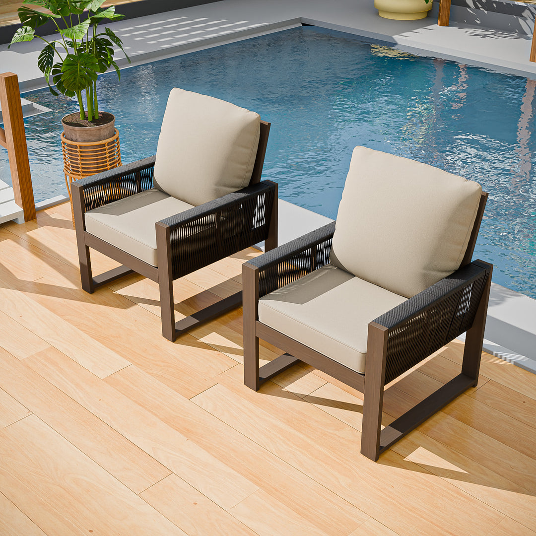 COOS BAY Natural Cedar Wood Patio Chair with Cushions, 2 Pieces