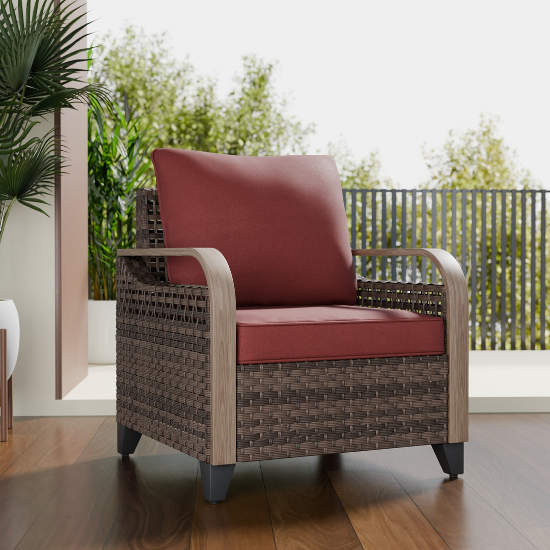 COOS BAY Wicker Outdoor Chair with Cushions, Brown/Gray
