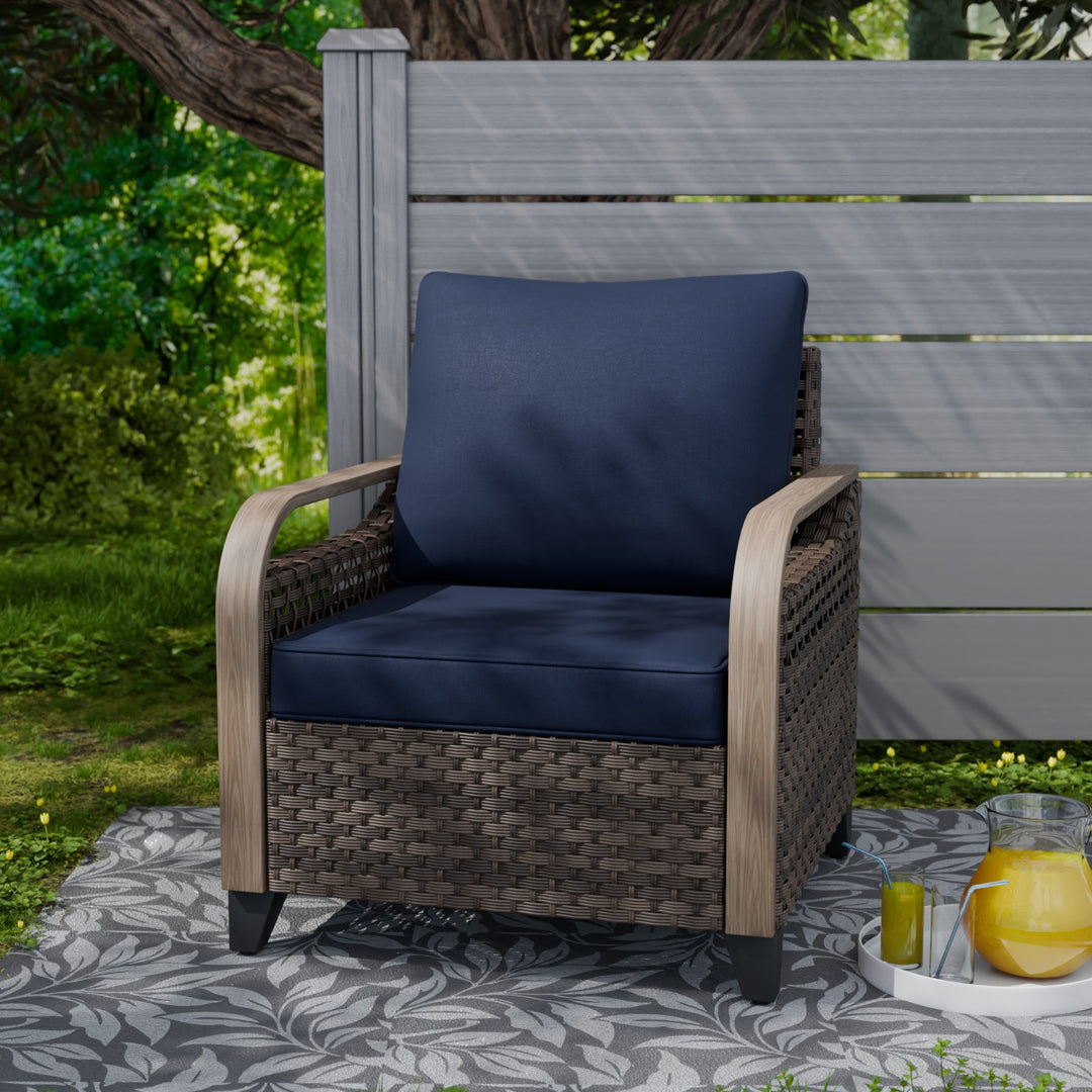 COOS BAY Wicker Outdoor Chair with Cushions, Brown/Gray