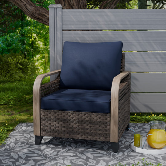 COOS BAY Wicker Outdoor Chair with Cushions, Brown/Gray