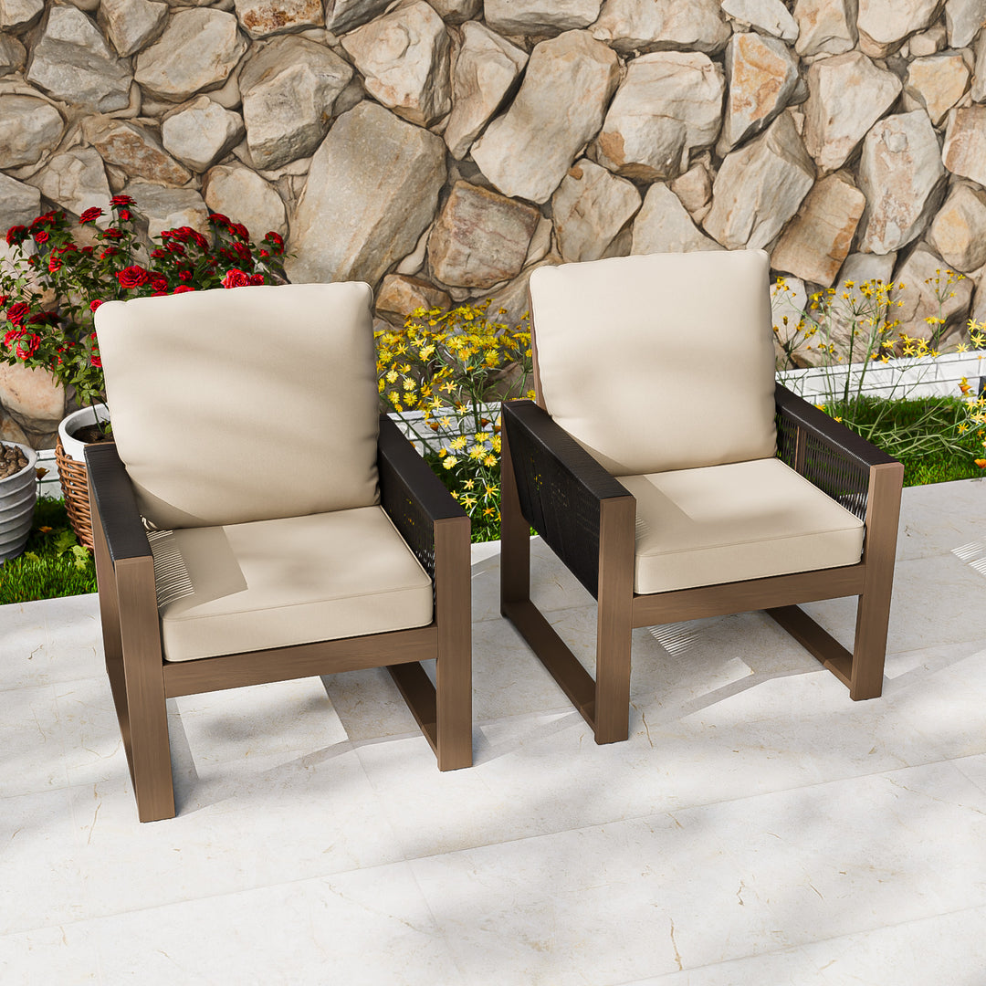 COOS BAY Natural Cedar Wood Patio Chair with Cushions, 2 Pieces