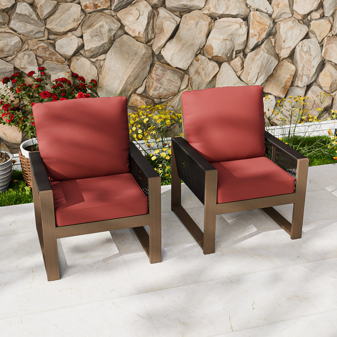 COOS BAY Natural Cedar Wood Patio Chair with Cushions, 2 Pieces