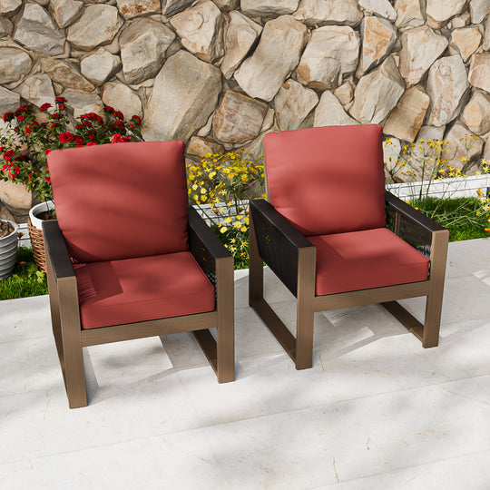 COOS BAY Natural Cedar Wood Patio Chair with Cushions, 2 Pieces