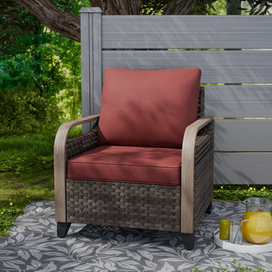 COOS BAY Wicker Outdoor Chair with Cushions, Brown/Gray