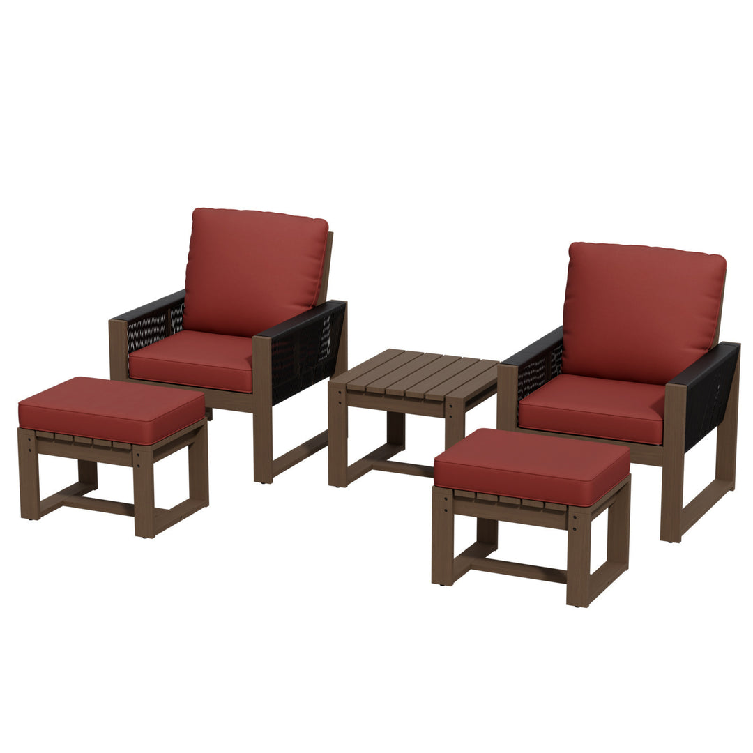 COOS BAY Natural Cedar 5 PCS Bistro Set, Real Wood Chairs with Ottomans and Table