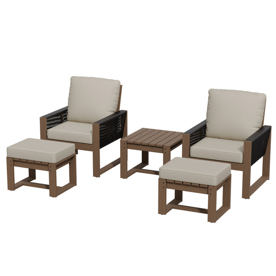 COOS BAY Natural Cedar 5 PCS Bistro Set, Real Wood Chairs with Ottomans and Table