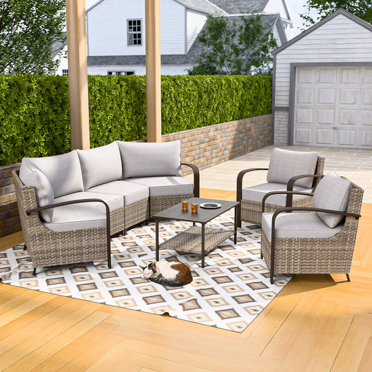 COOS BAY Aurora Terrace Outdoor Furniture Set w/Patio Chairs, Seats 6