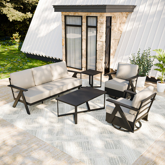 COOS BAY Iron Luxe Modern Outdoor 5 Piece Patio Furniture Set