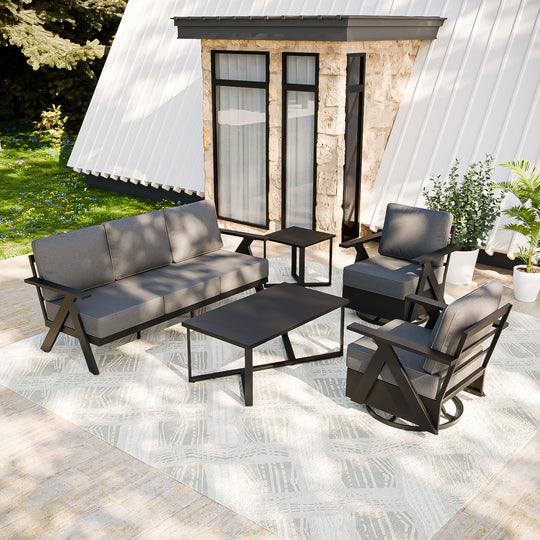 COOS BAY Iron Luxe Modern Outdoor 5 Piece Patio Furniture Set