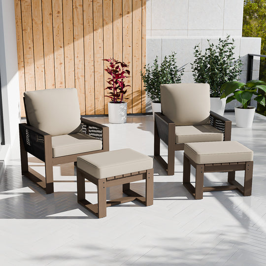 COOS BAY Natural Cedar 4 PCS Bistro Set, Real Wood Chairs and Ottomans