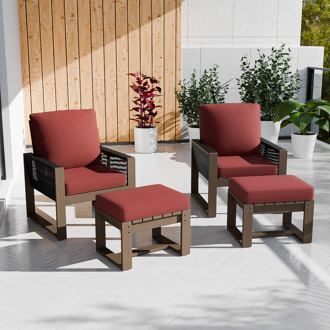 COOS BAY Natural Cedar 4 PCS Bistro Set, Real Wood Chairs and Ottomans