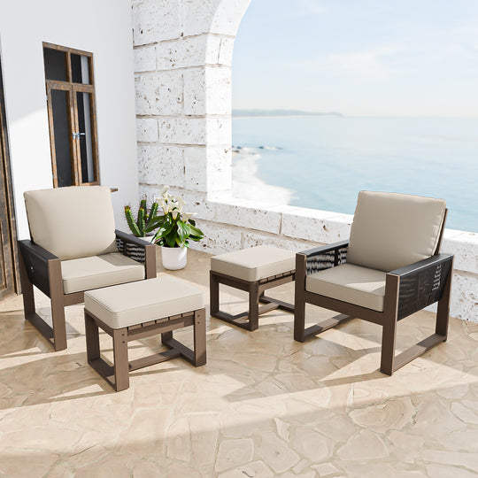 COOS BAY Natural Cedar 4 PCS Bistro Set, Real Wood Chairs and Ottomans