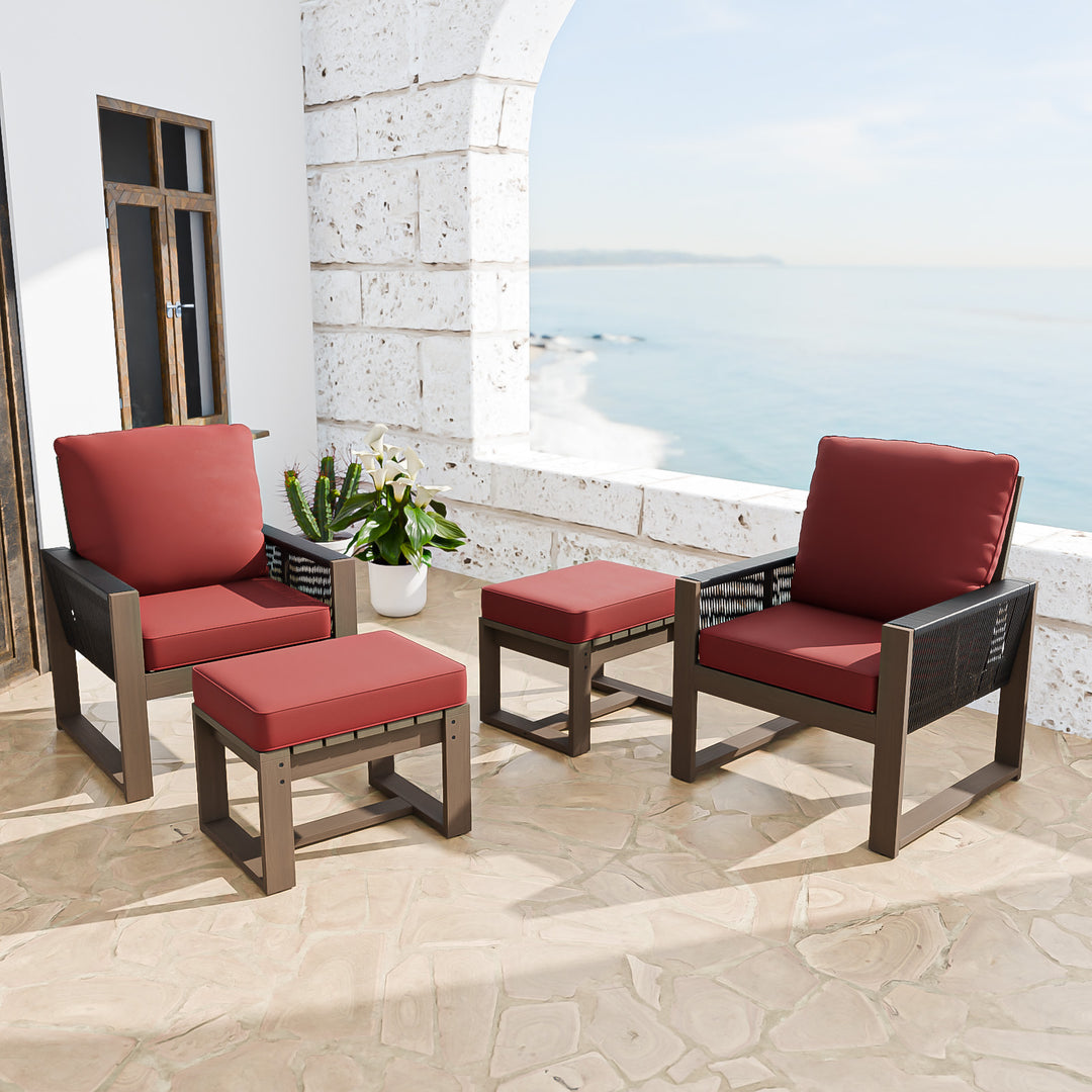 COOS BAY Natural Cedar 4 PCS Bistro Set, Real Wood Chairs and Ottomans