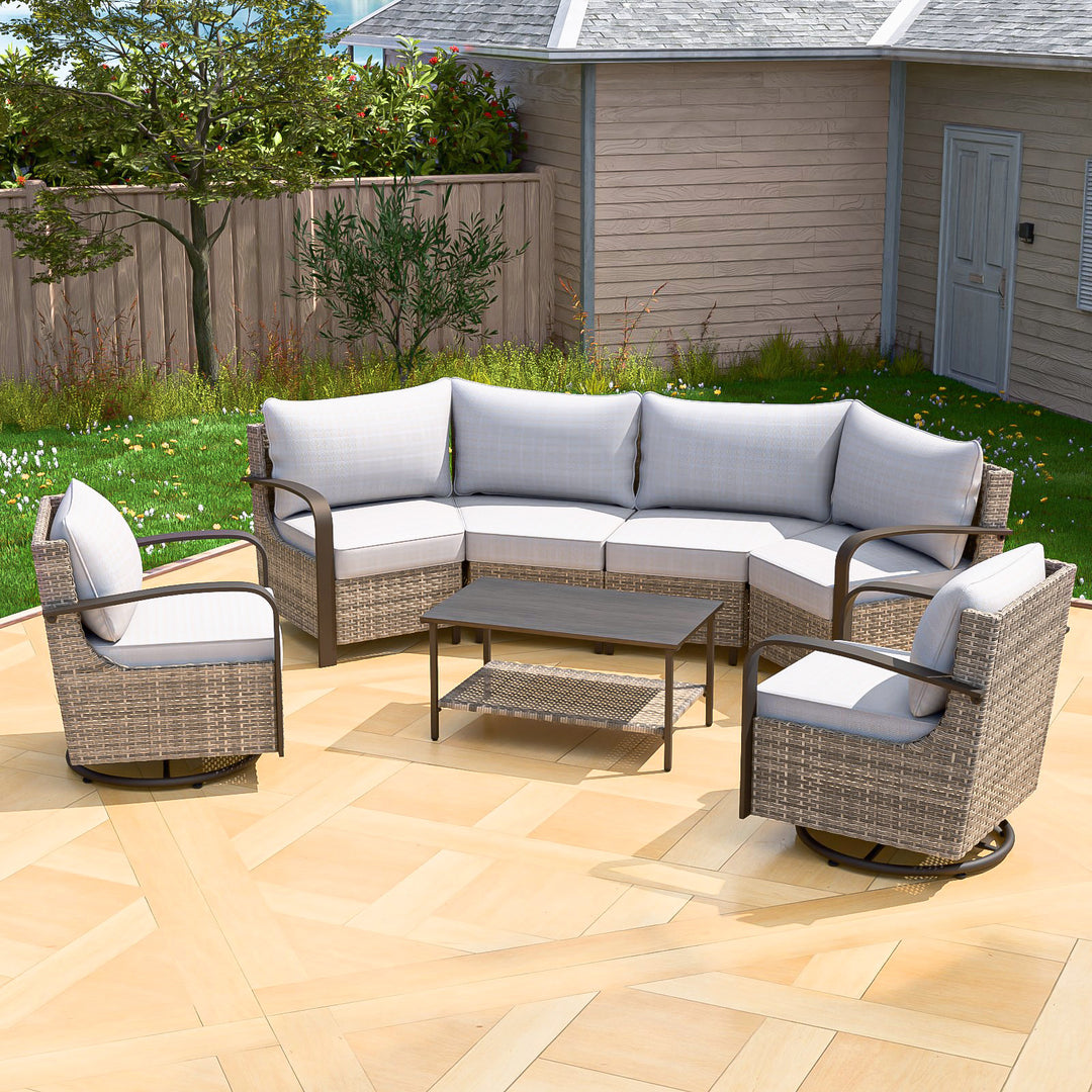 COOS BAY Aurora Terrace Outdoor Furniture Set w/Swivel Rockers, Seats 6
