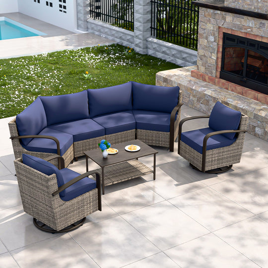 COOS BAY Aurora Terrace Outdoor Furniture Set w/Swivel Rockers, Seats 6